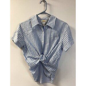 Vintage Talbots Petites PS Button Down Striped Crop Top Shirt 🩵